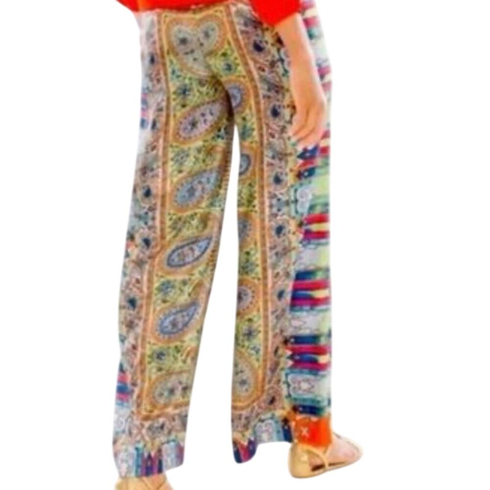 Chico’s Women’s Palazzo Boho Print Satin Pants Size 0.5 (Small) Pull-On Wide Leg